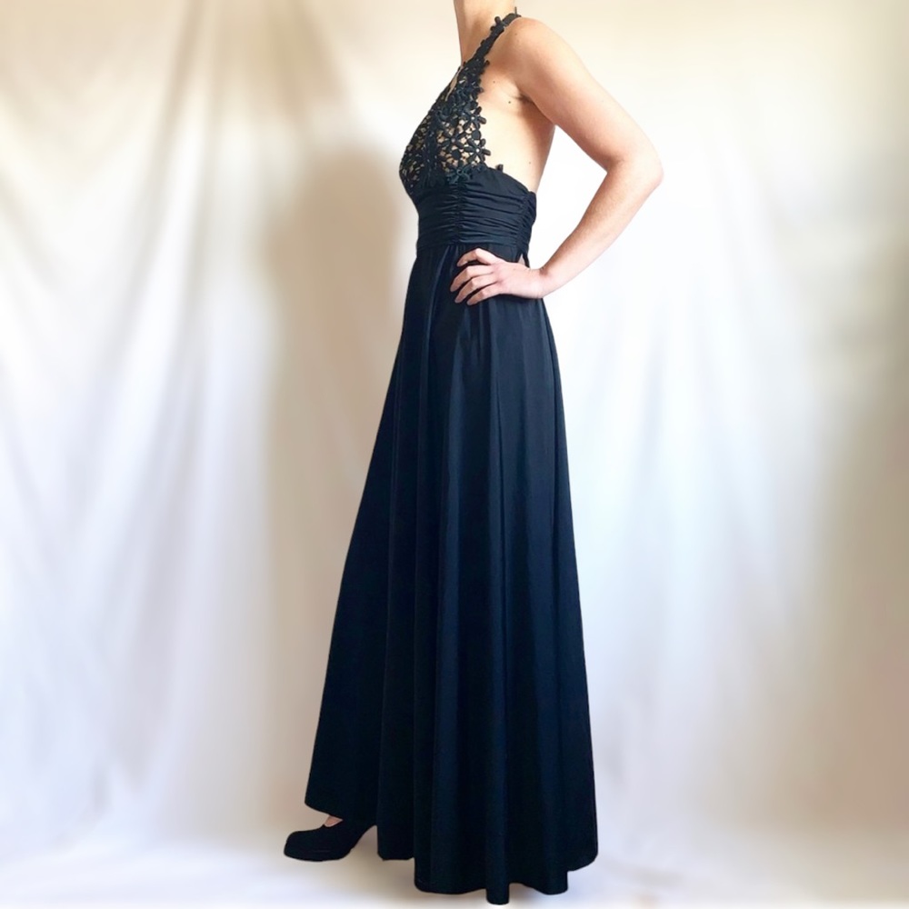 Vintage 70s Black & Floral Formal Party/Prom Dress - Picture 3 of 10